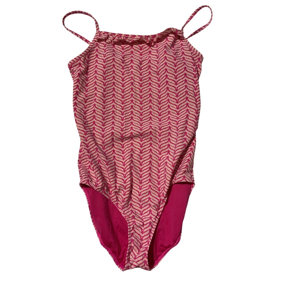 Vineyard Vines Girls Pink White Chevron One Piece Swimsuit XL 16 RN 134578